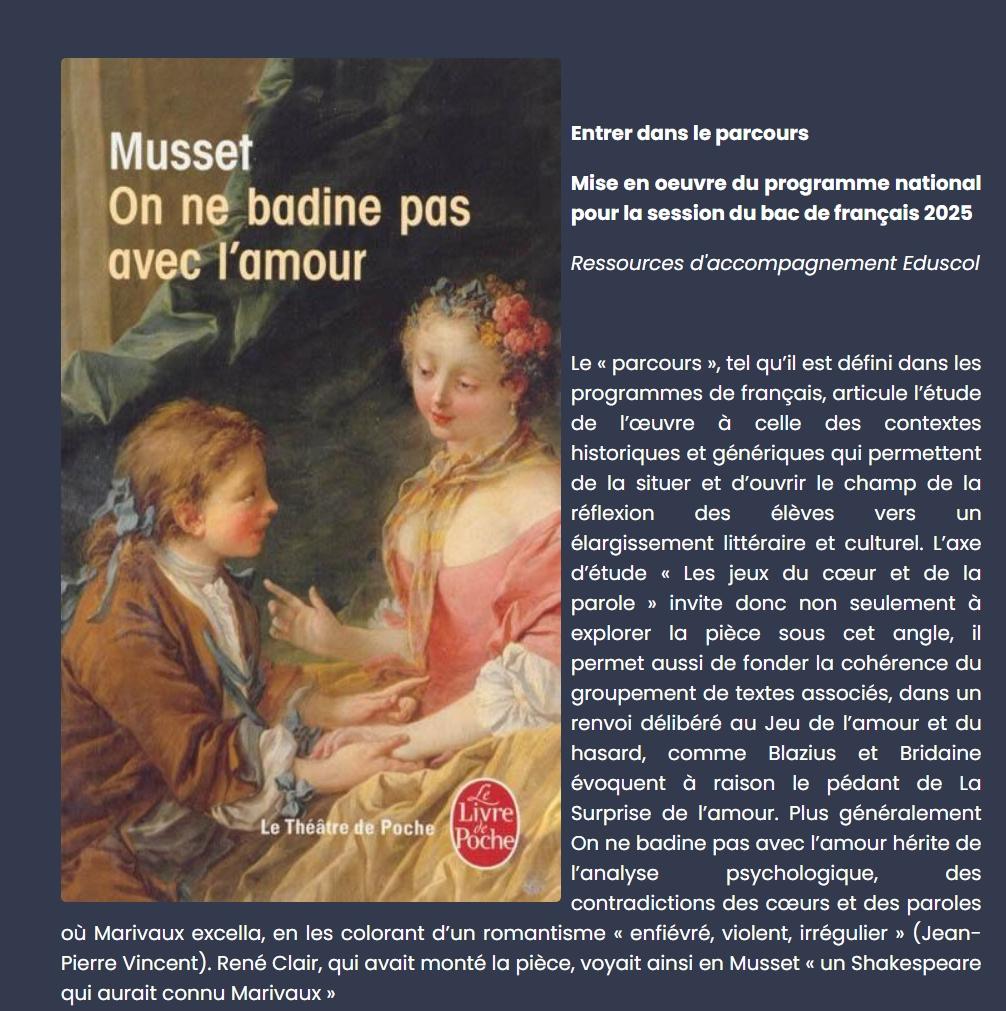 On ne badine pas avec l amour entrer dans le parcours mise en oeuvre du programme national bac 2025